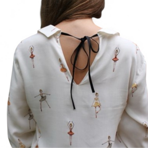 Zara Cream Ballerina Blouse with Tiny Black Bow Tie - Picture 12 of 14